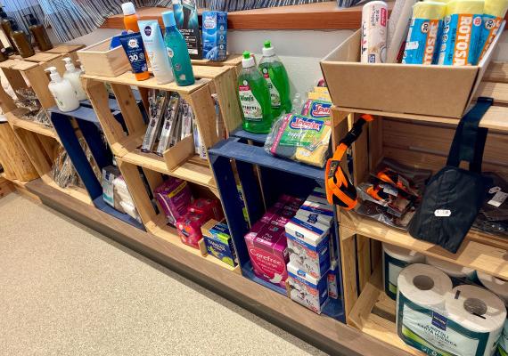 Essentials and hygiene products at the Alm Ladele shop at Schartneralm