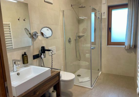 Modern bathroom with a floor-level shower